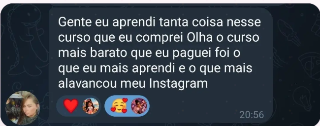 Depoimento sobre o curso mais barato que mais ensinou e alavancou o Instagram